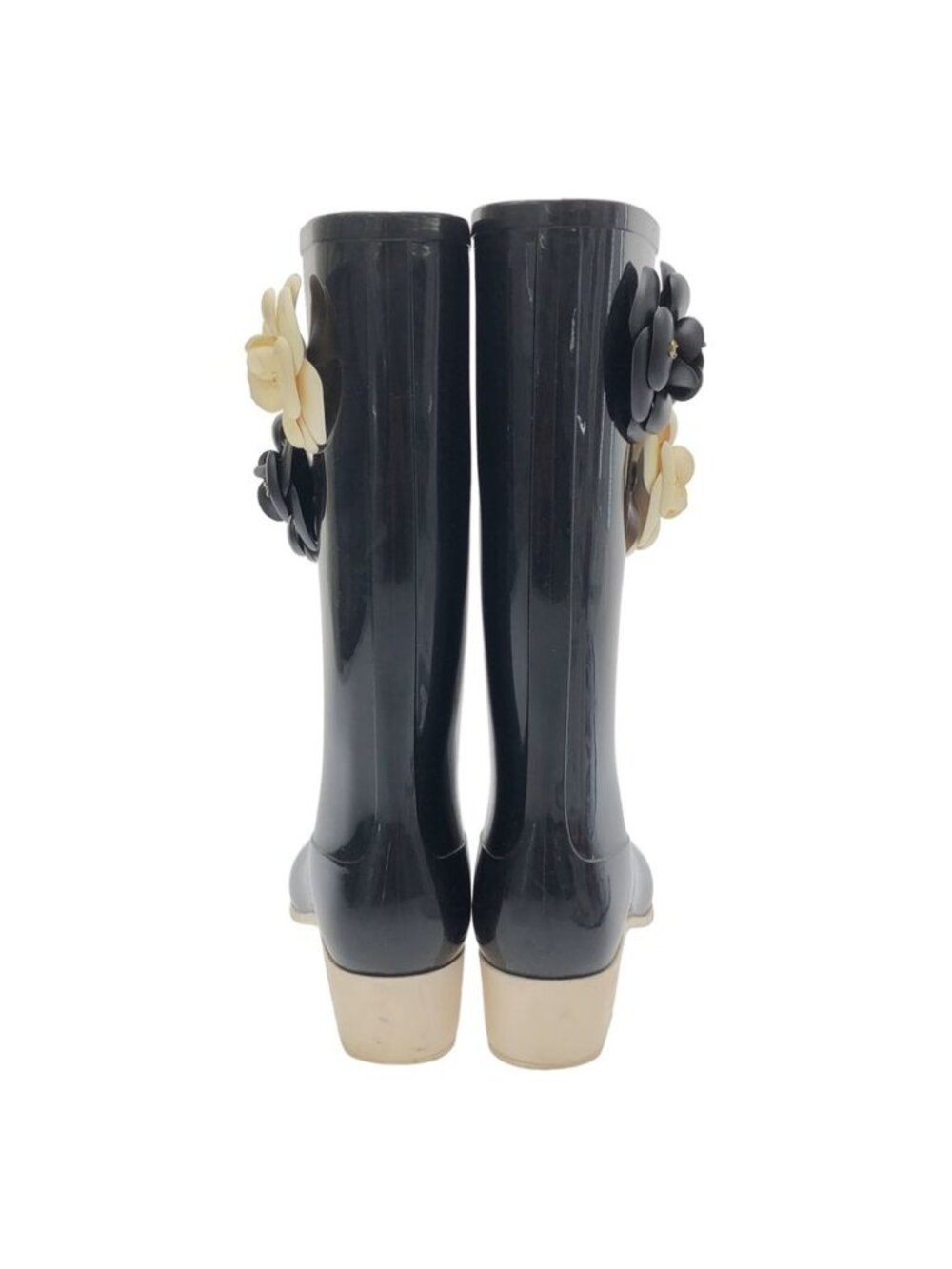 Chanel Camellia Flower Rubber Rain Boots Black 37 - Picture 3 of 8